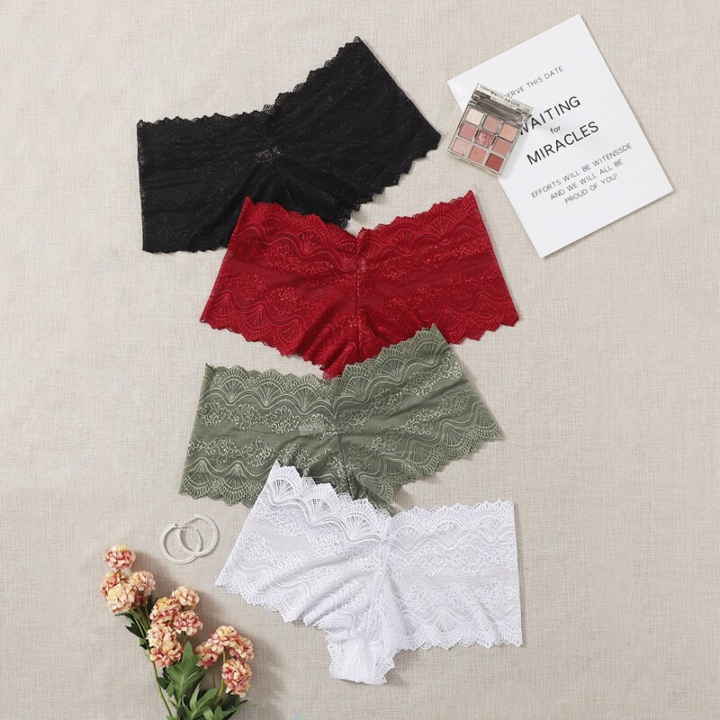 

4pack Plus Floral Lace Scallop Trim Panty Set, Multicolor