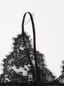 Plus Floral Lace Cut-out Teddy Bodysuit - Black - View 4