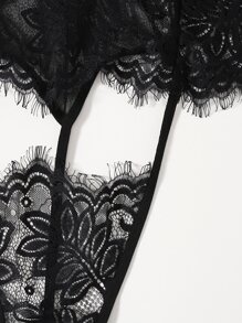 Plus Floral Lace Cut-out Teddy Bodysuit - Black - View 5