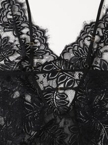 Plus Floral Lace Cut-out Teddy Bodysuit - Black - View 6