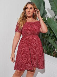 SHEIN 大碼露肩滿版心形連衣裙