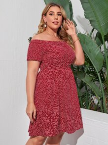 SHEIN 大碼露肩滿版心形連衣裙