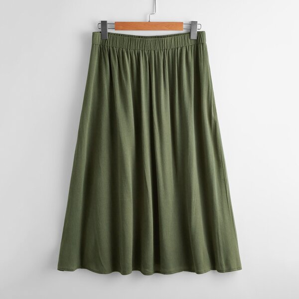 

Plus Solid Midi Skirt, Army green