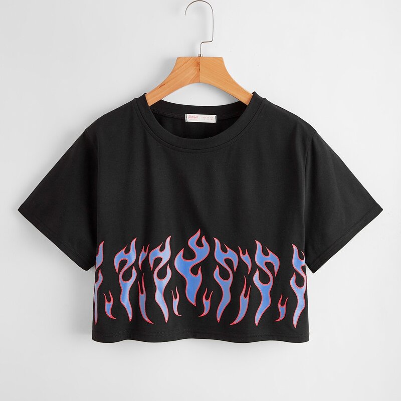 

Fire Graphic Crop Tee, Black