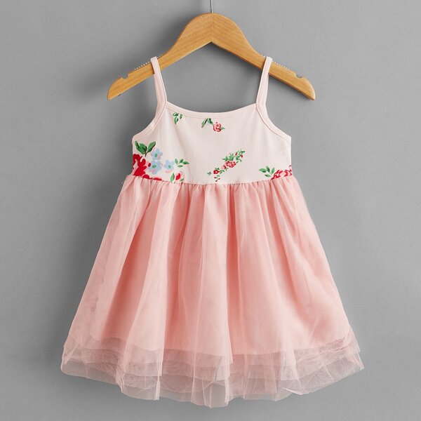 

Toddler Girls Floral Layered Mesh Cami Dress, Pink