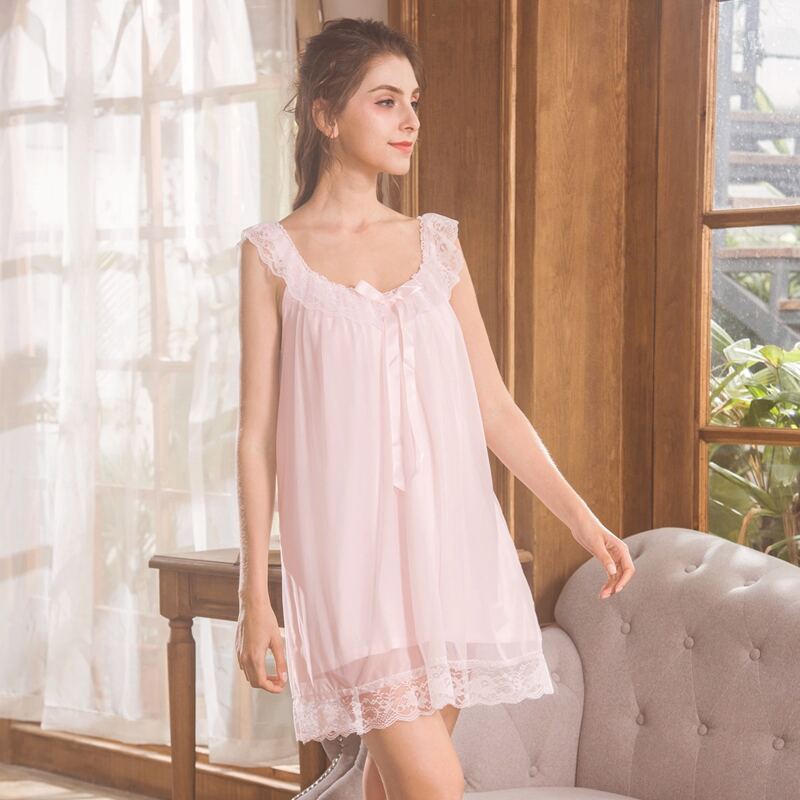 

Bow Front Lace Trim Night Dress, Baby pink