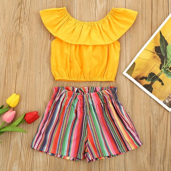 

Baby Girl Ruffle Trim Top & Striped Shorts, Multicolor
