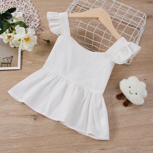 

Toddler Girls Ruffle Trim Solid Blouse, White