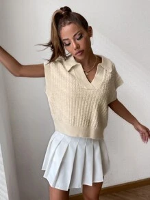 Knit ngọn màu trơn Giải trí - Màu be - Xem 2