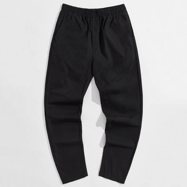 

Men Elastic Waist Solid Pants, Black