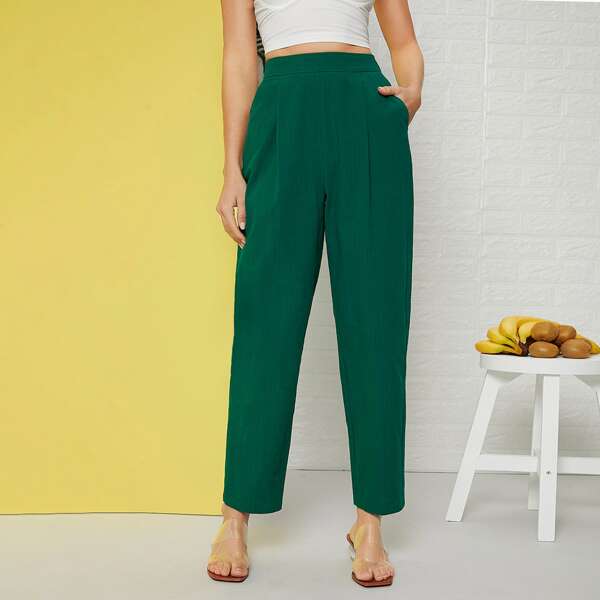 

Fold Pleated Detail Pants, Green