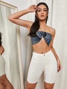 Zipper Fly Raw Hem Denim Shorts