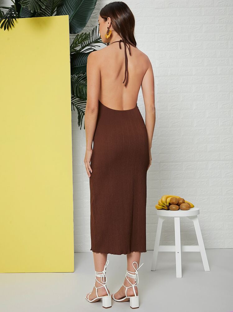 shein backless halter dress SHEIN BAE Solid Backless Halter Dress