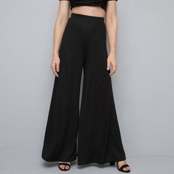 

Solid Wide Leg Pants, Black