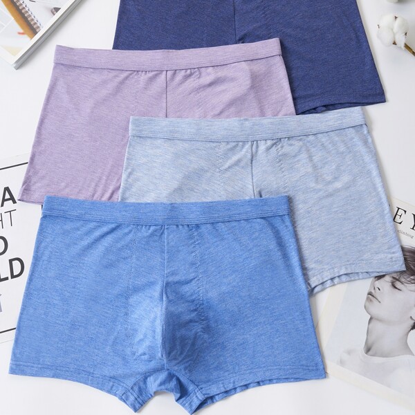 

Men 4pcs Solid Boxer Brief, Multicolor