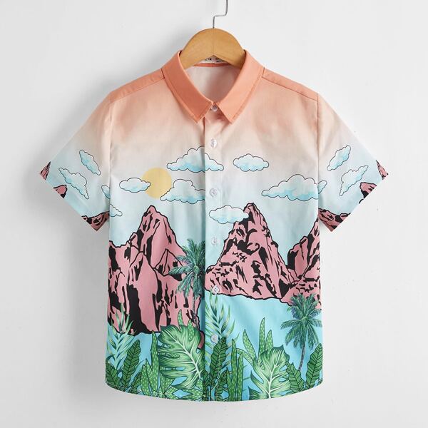 

Boys Collared Landscape Print Shirt, Multicolor