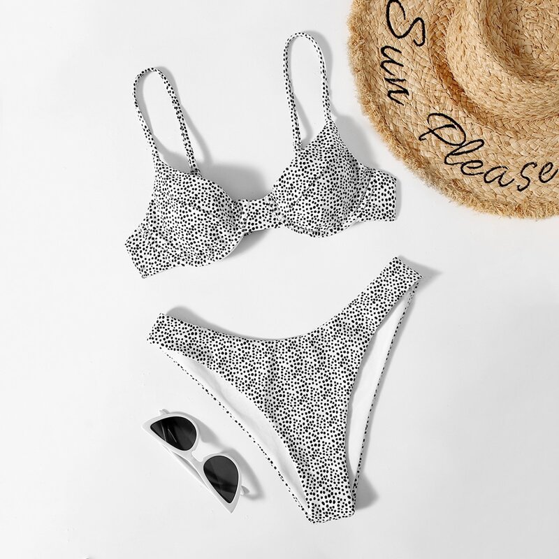

Dalmatian Print Underwire Bikini Swimsuit, Black and white