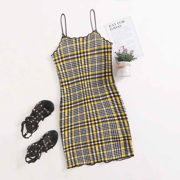 

Girls Plaid Print Lettuce Trim Dress, Multicolor