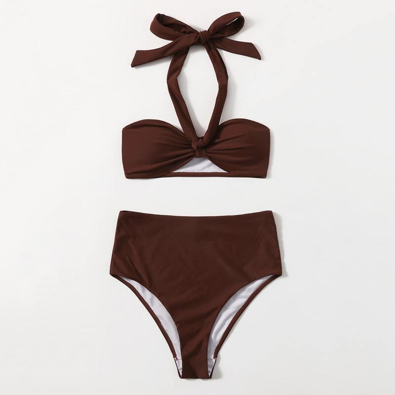 

Halter High Waisted Bikini Swimsuit, Coffee brown