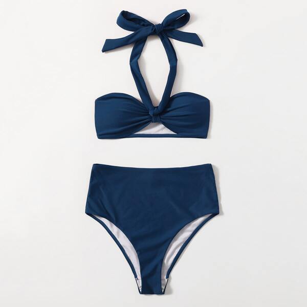 

Halter High Waisted Bikini Swimsuit, Blue