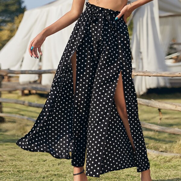 

Polka Dot Split Pants, Black and white