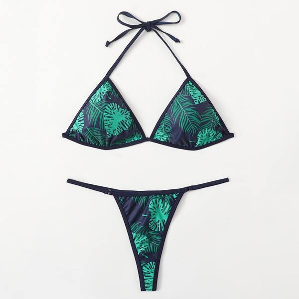 

Tropical Triangle Thong Bikini Swimsuit, Multicolor