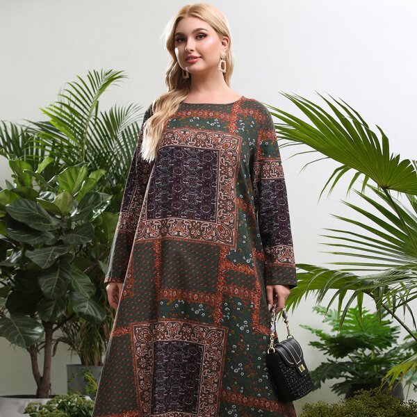 

Plus Ditsy Floral And Paisley Print Maxi Dress, Multicolor