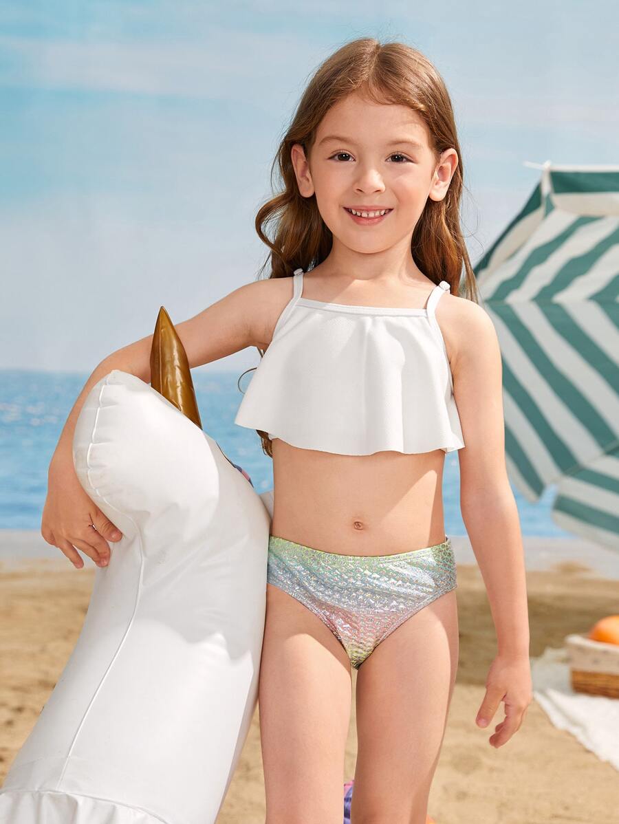 Ropa de playa de verano con volantes y detalles metálicos para niña bebé - Multicolor - Ver 1