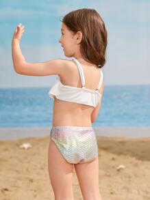 Ropa de playa de verano con volantes y detalles metálicos para niña bebé - Multicolor - Ver 2