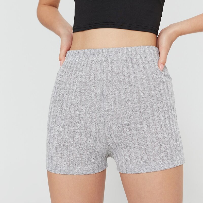 

Solid Ribbed Shorts, Light grey