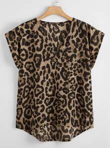 Mulvari Áo sơ mi Plus Size Cao thấp Báo Giải trí - Nhiều màu - Xem 1