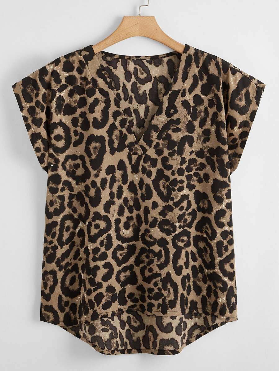 Mulvari Áo sơ mi Plus Size Cao thấp Báo Giải trí - Nhiều màu - Xem 1