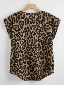 Mulvari Áo sơ mi Plus Size Cao thấp Báo Giải trí - Nhiều màu - Xem 2