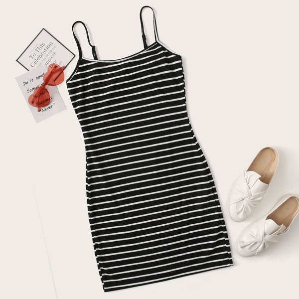 

Plus Striped Bodycon Dress, Black