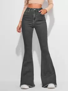 SHEIN Frenchy Jean Tombol Plain - Dark Grey - View 1