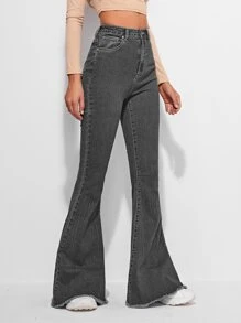 SHEIN Frenchy Jean Tombol Plain - Dark Grey - View 3