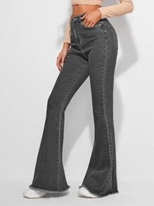 SHEIN Frenchy Jean Tombol Plain - Dark Grey - View 4