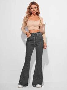 SHEIN Frenchy Jean Tombol Plain - Dark Grey - View 5
