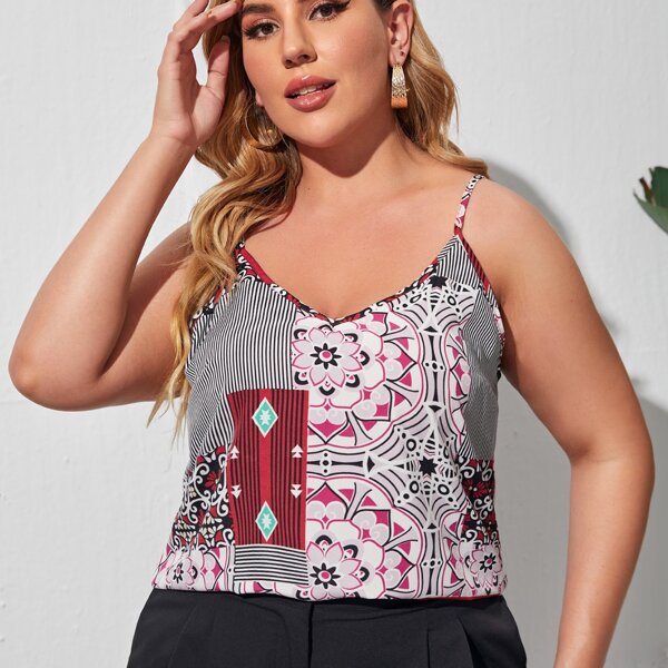 

Plus Graphic and Striped Cami Top, Multicolor