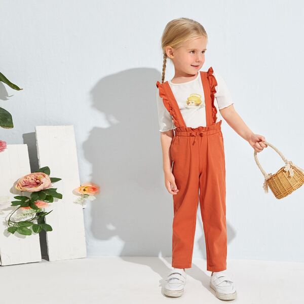 

Toddler Girls Ruffle Strap Knot Front Overalls, Burnt orange