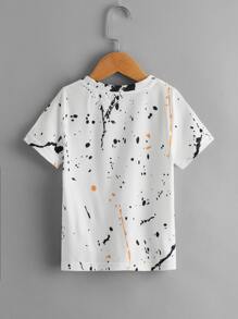 SHEIN Mali chłopcy Plama atramentu Krótki Rękaw Trójnik