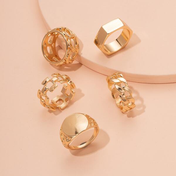 

5pcs Hollow Out Ring, Gold
