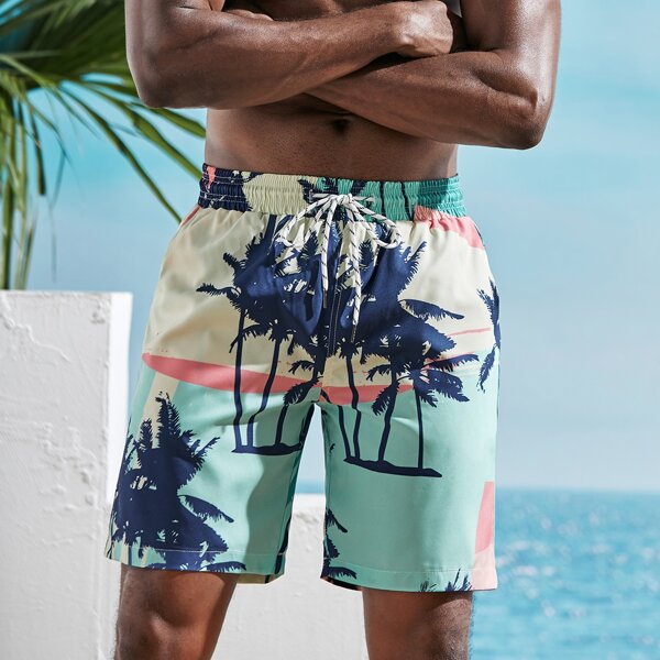 

Men Tropical Print Swim Trunks, Multicolor