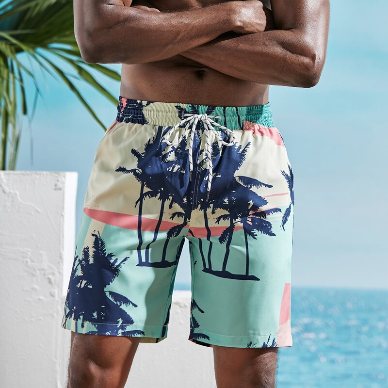 

Guys Tropical Print Swim Trunks, Multicolor