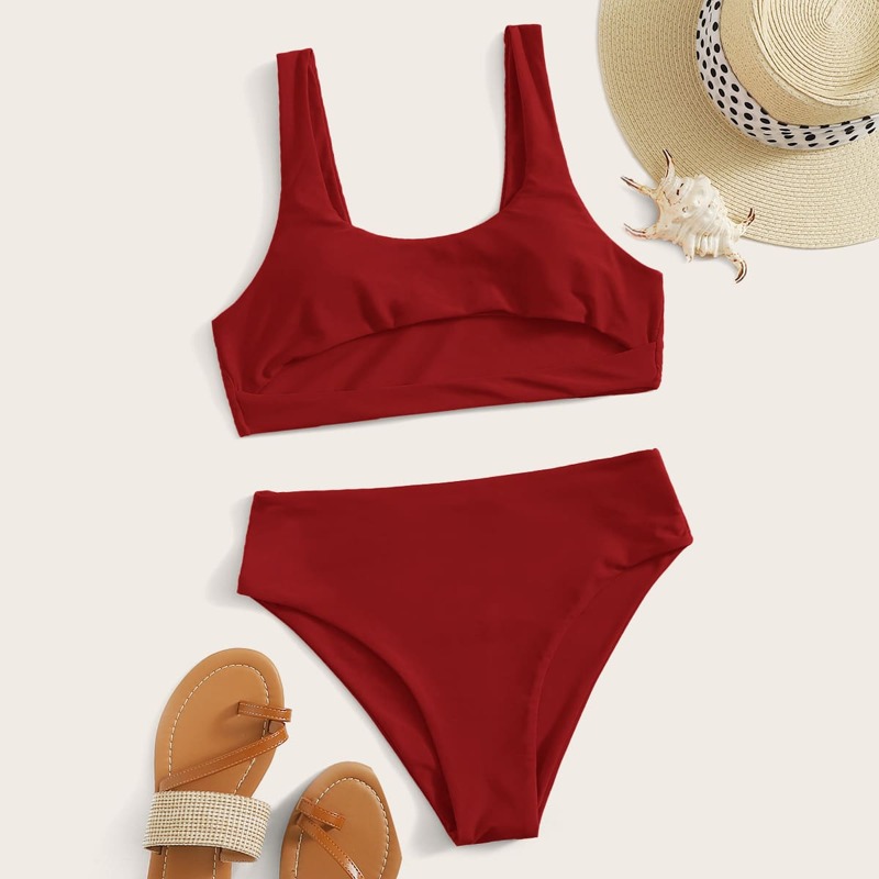 

Cut-out High Waisted Bikini Swimsuit, Red
