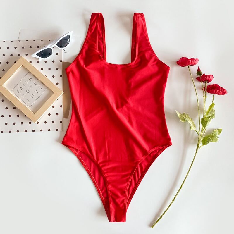 

Scoop Neck One Piece Swimsuit, Red