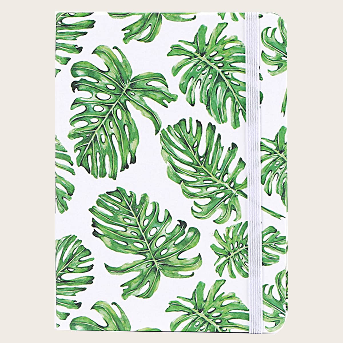 

1pc Leaf Print Cover Random Notebook, Green