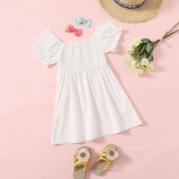 

Toddler Girls Shirred Swiss Dot Dress, White