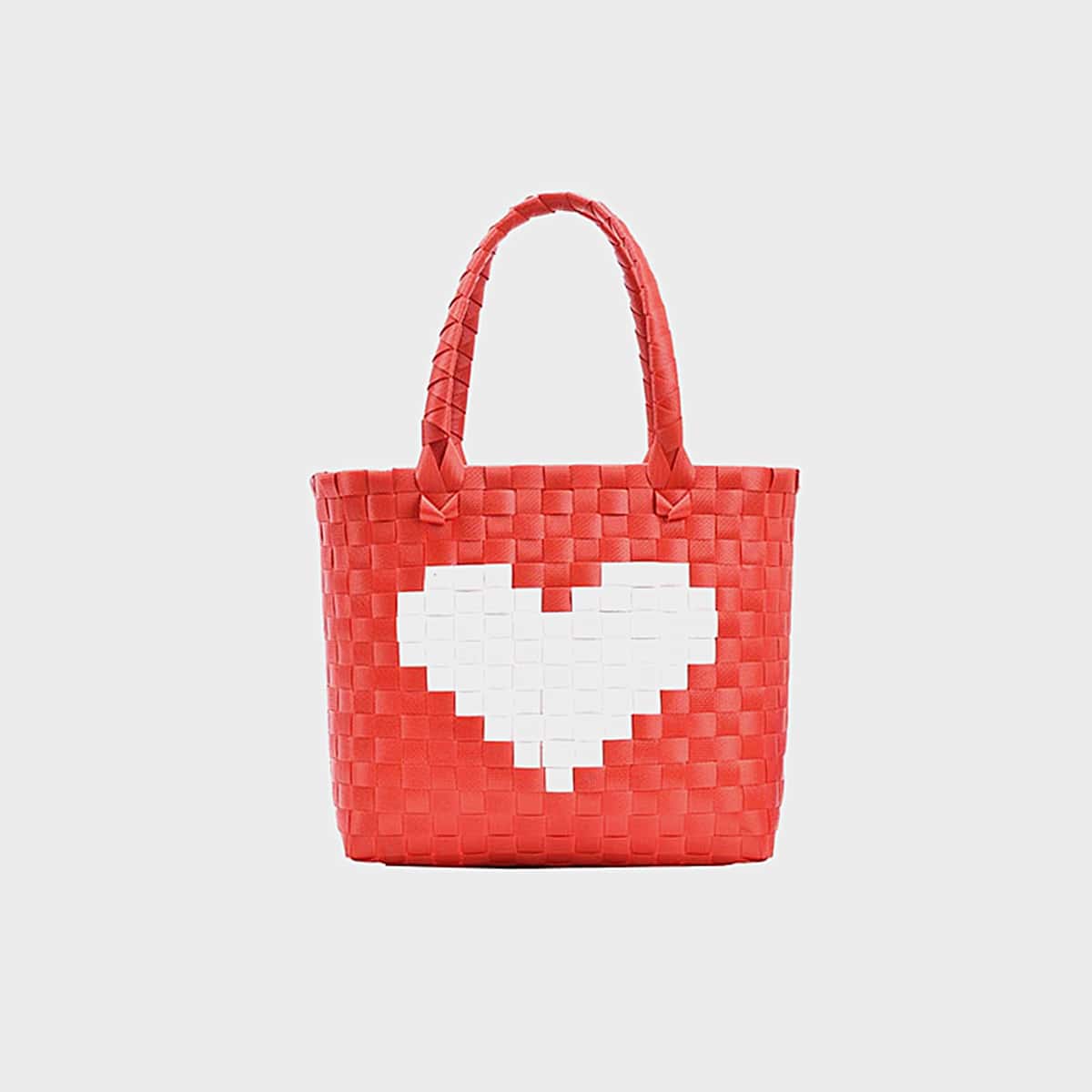 

Colorblock Heart Braided Tote Bag, Red