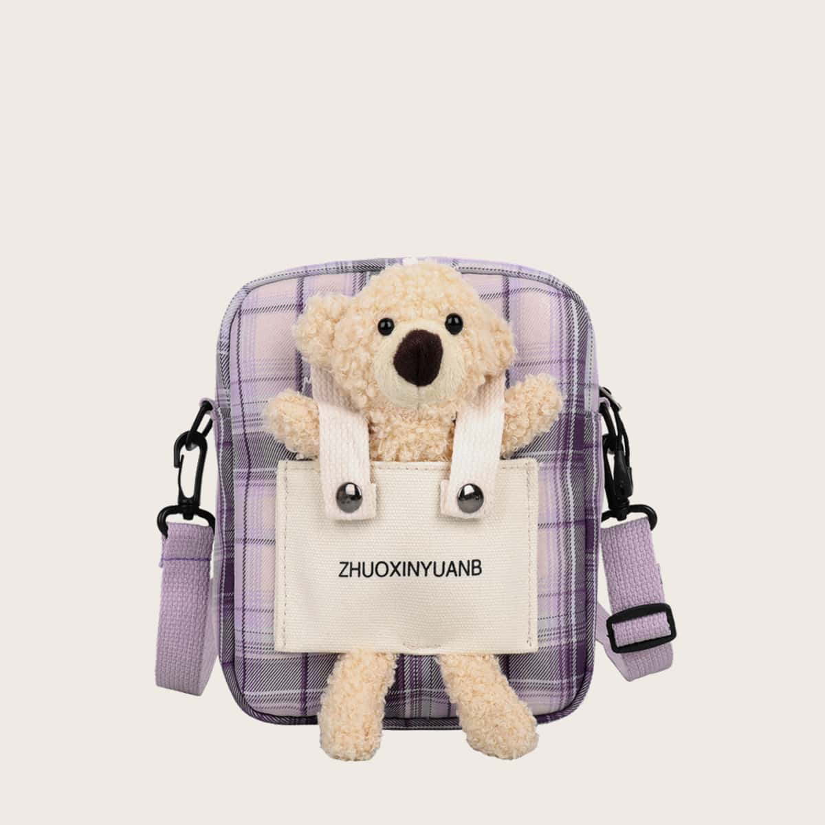 

Cartoon Bear Tartan Crossbody Bag, Purple